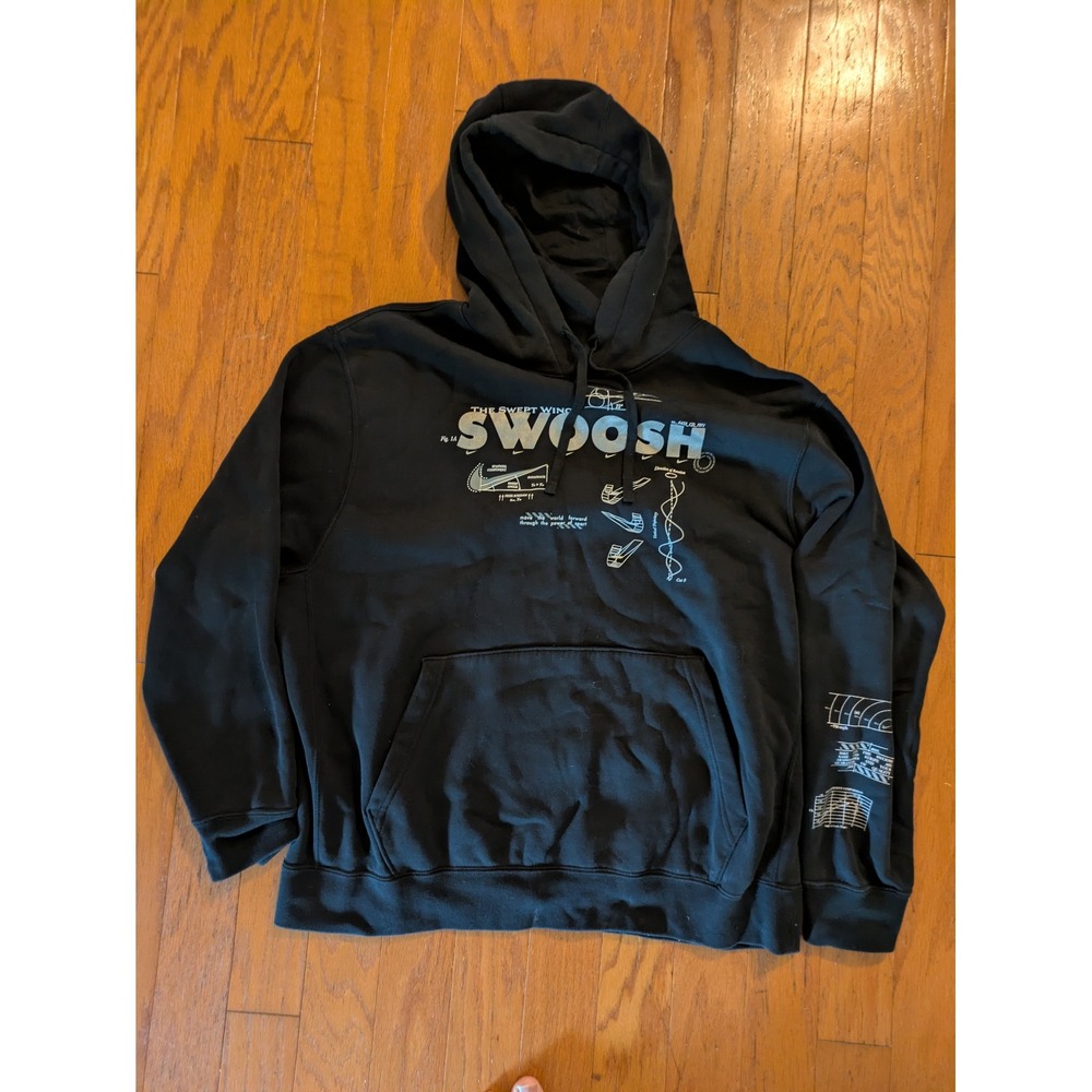 Nike Swept Wing Swoosh Blueprint Black Graphic Hoodie Sweatshirt Men XL